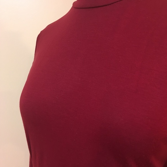 💥 SALE Side Split Mock Neck Long Sleeve Knit Top Burgundy - Picture 7 of 9